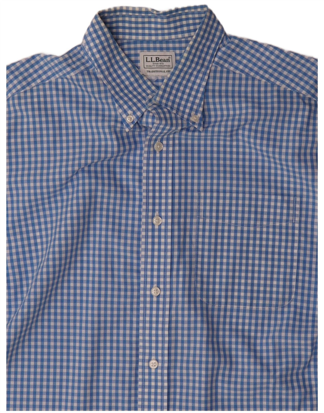 L.L.BEAN Camisa de Manga Corta de Corte Tradicional para Hombre Vichy Azul Medio