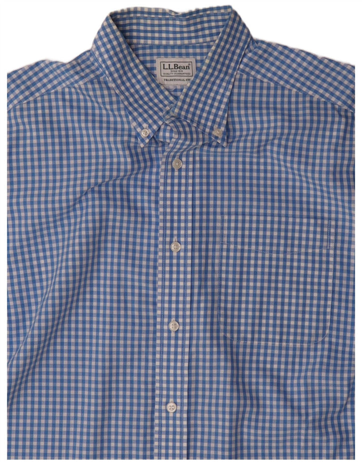 L.L.BEAN Camisa de Manga Corta de Corte Tradicional para Hombre Vichy Azul Medio