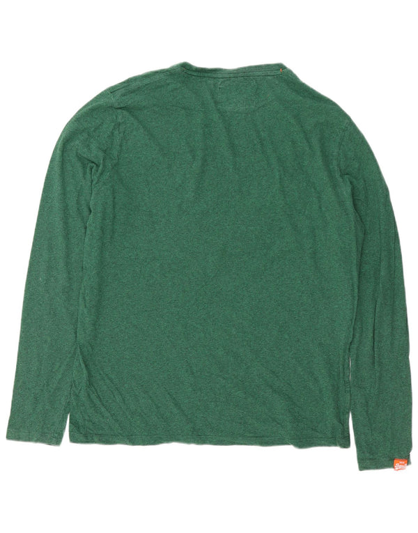 Superdry Hombre Top Manga Larga 2XL Verde Moteado