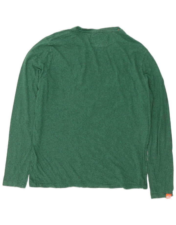 Superdry Hombre Top Manga Larga 2XL Verde Moteado