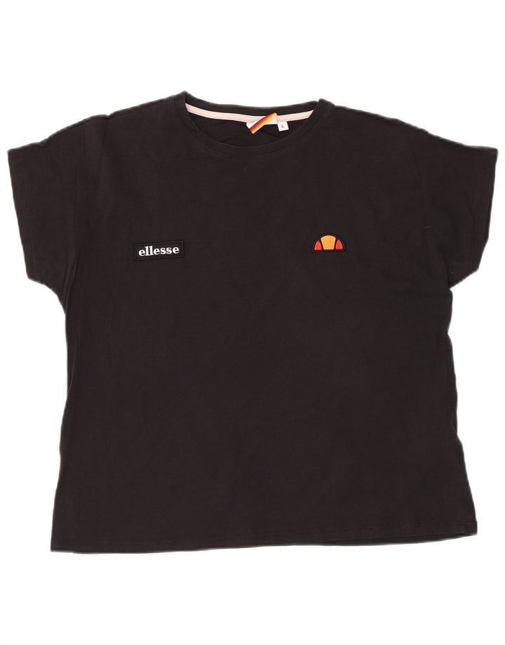 ELLESSE Mujer Heritage Camiseta Top UK 44 Grande Algodón Negro