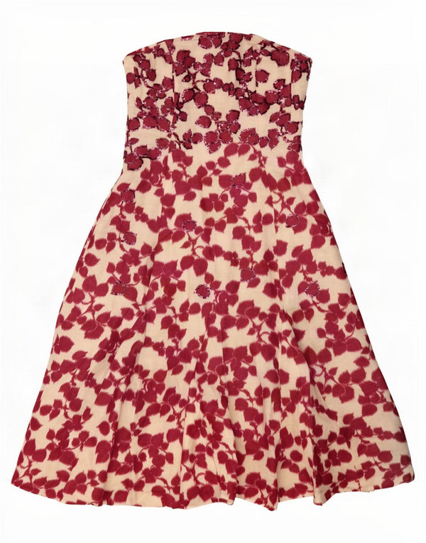 Vestido sin tirantes para mujer Coast UK 42 Medium Borgoña Floral Linen