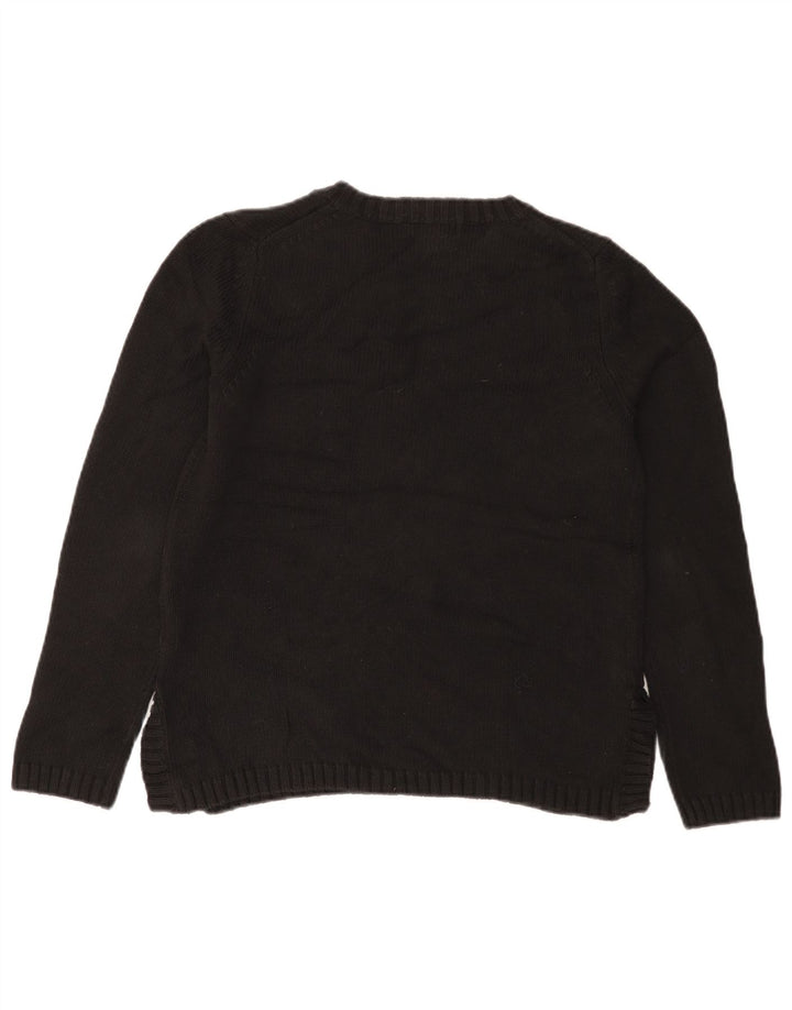 Eddie Bauer Suéter con cuello en V para mujer UK 14 Mediano Algodón negro