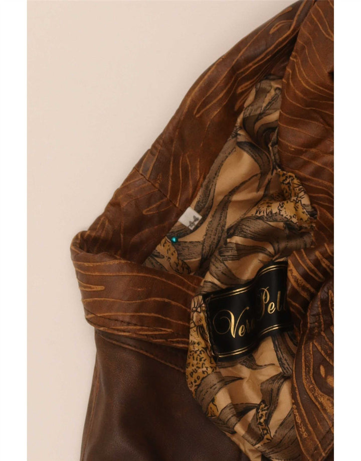 Vintage mujer bombardero chaqueta de cuero IT 44 marrón medio tie tinte biker
