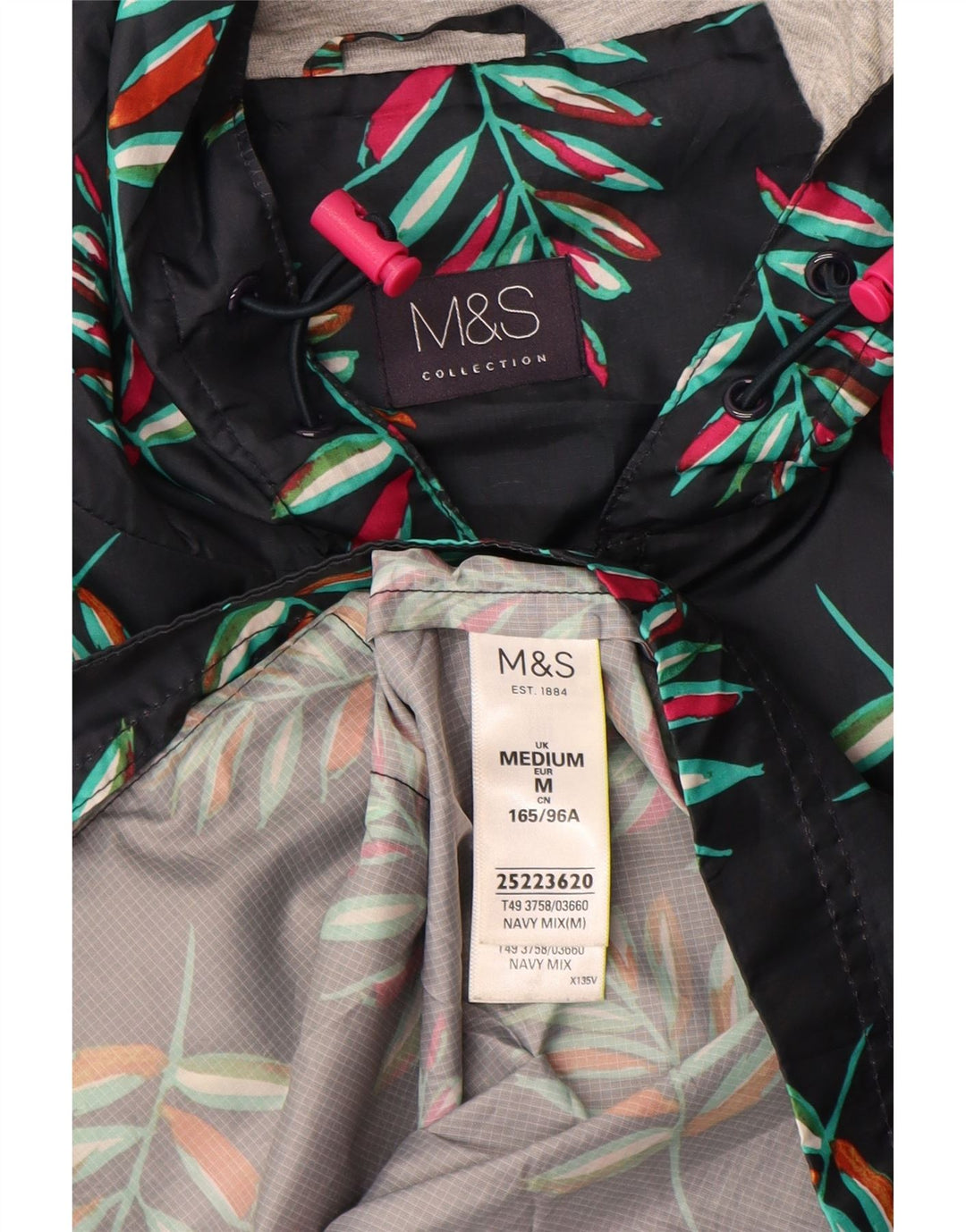 MARKS & SPENCER Chaqueta parka con capucha para mujer UK 40 Mediana Azul marino Floral