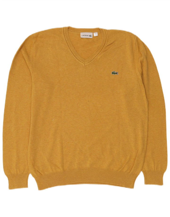 LACOSTE Jersey con cuello en V para hombre Talla 5 Grande Algodón amarillo