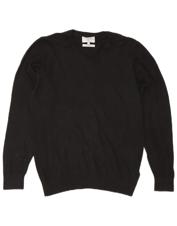 Marks & Spencer Jersey Regular Fit con Cuello en V para Hombre Pequeño Algodón Negro