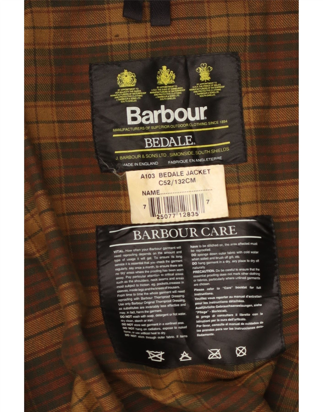 BARBOUR Chaqueta de algodón encerado Bedale para hombre Talla 52 2XL Algodón marrón