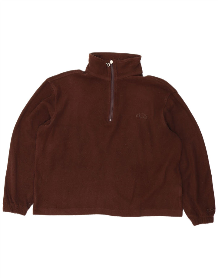 ELLESSE Jersey de forro polar con cuello y cremallera extragrande para mujer UK 12 Marrón medio