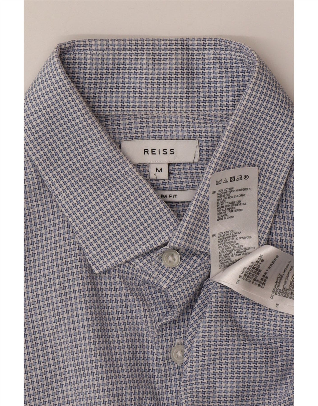 Camisa Reiss Hombre Slim Fit De Algodón Con Pata De Gallo Azul Medio