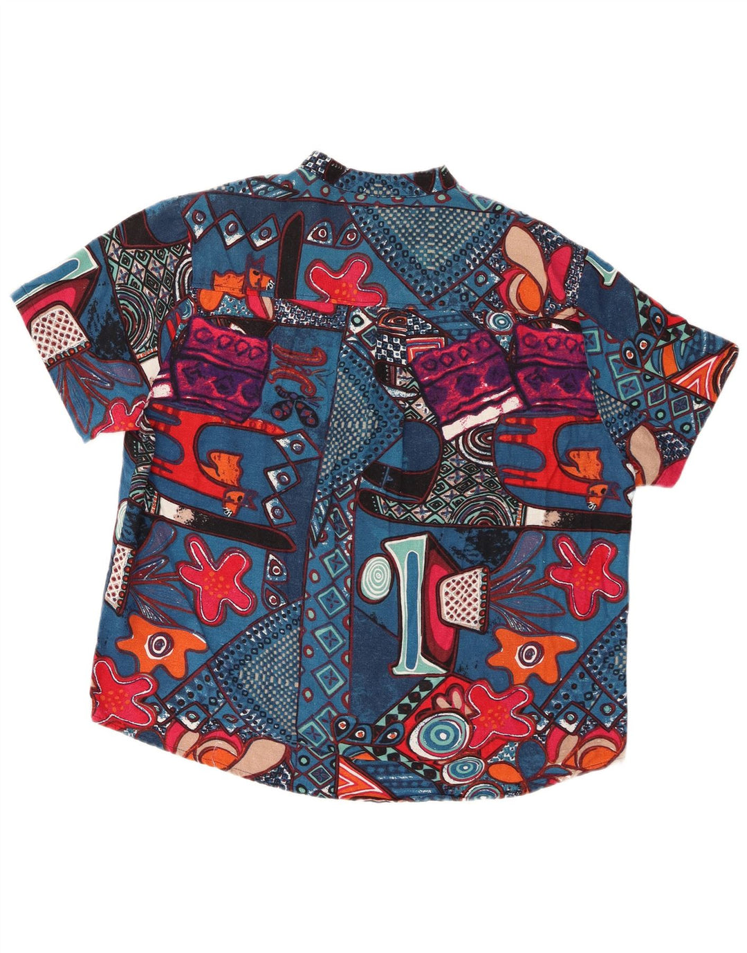 Vintage hombres manga corta pullover camisa grande multicolor geométrico