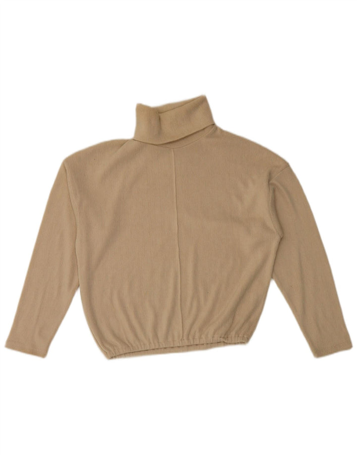 Zara Mujer Oversize Roll Neck Jumper Sweater UK 10 Small Beige Poliéster
