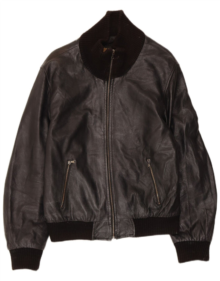 Vintage mujer bombardero chaqueta de cuero IT 50 cuero negro grande