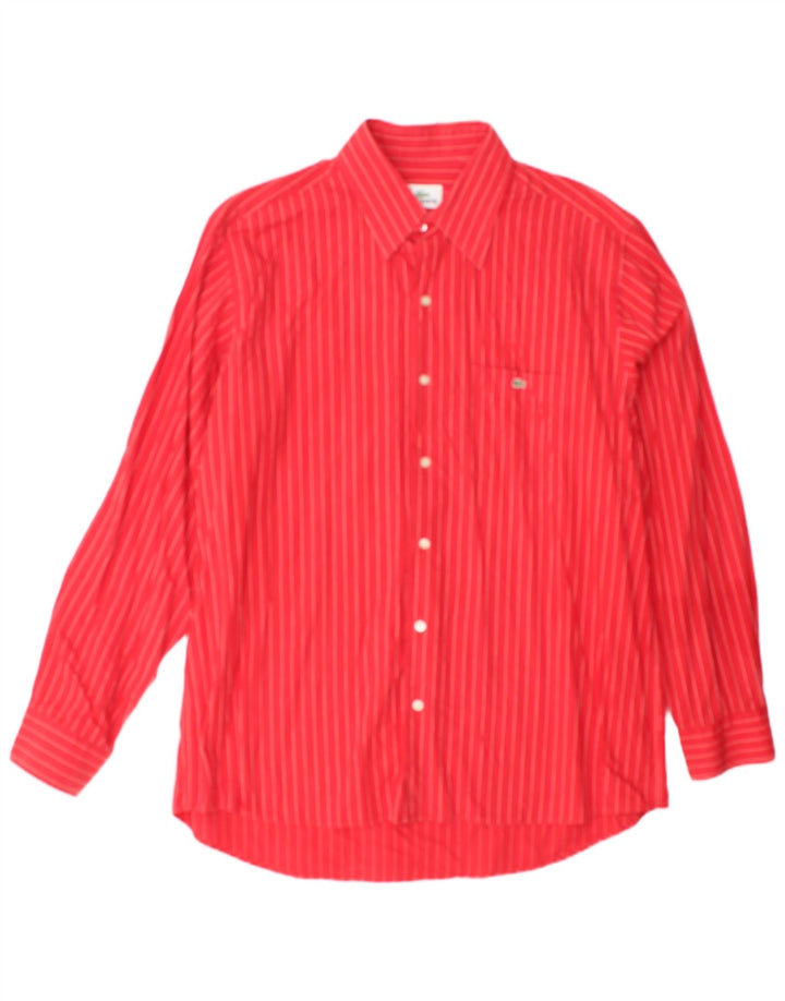 Camisa Lacoste Hombre Talla 43 Algodón Rayas Rojas Grande
