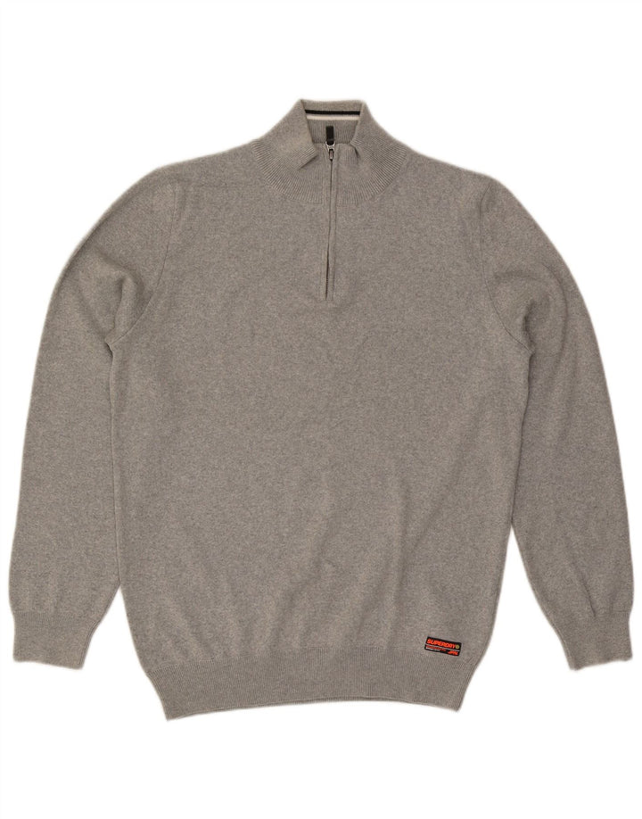 SUPERDRY Jersey con cuello y cremallera para hombre XL Gris Algodón