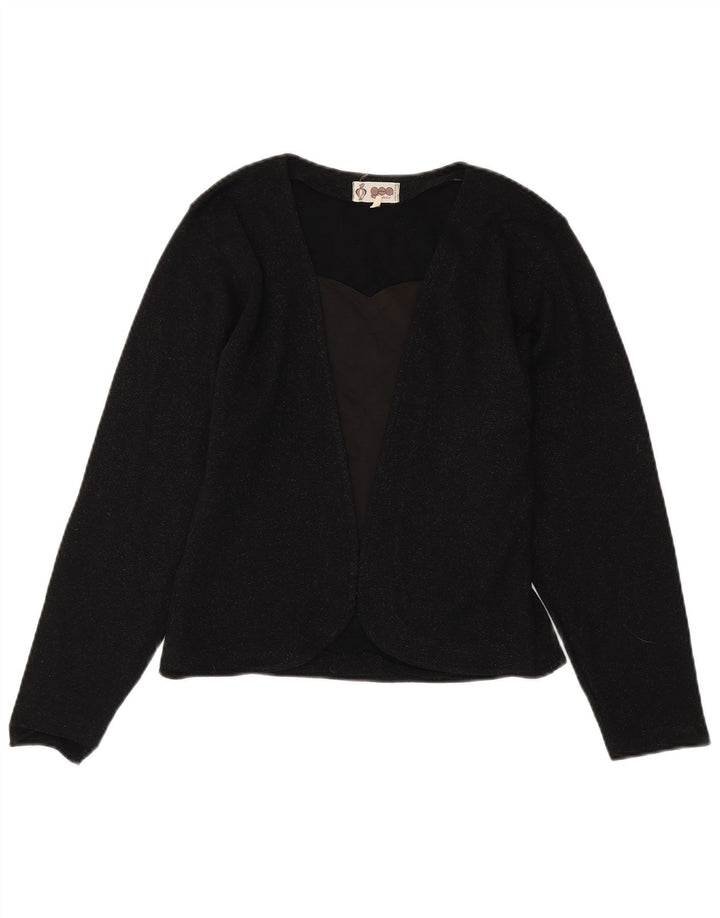 Vintage mujer abierto cardigan suéter IT 44 medio negro lana virgen