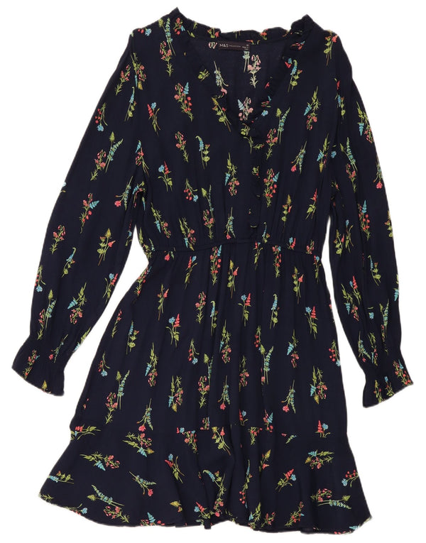 Marks & Spencer Vestido acampanado de manga larga para mujer UK 40 Small Azul marino