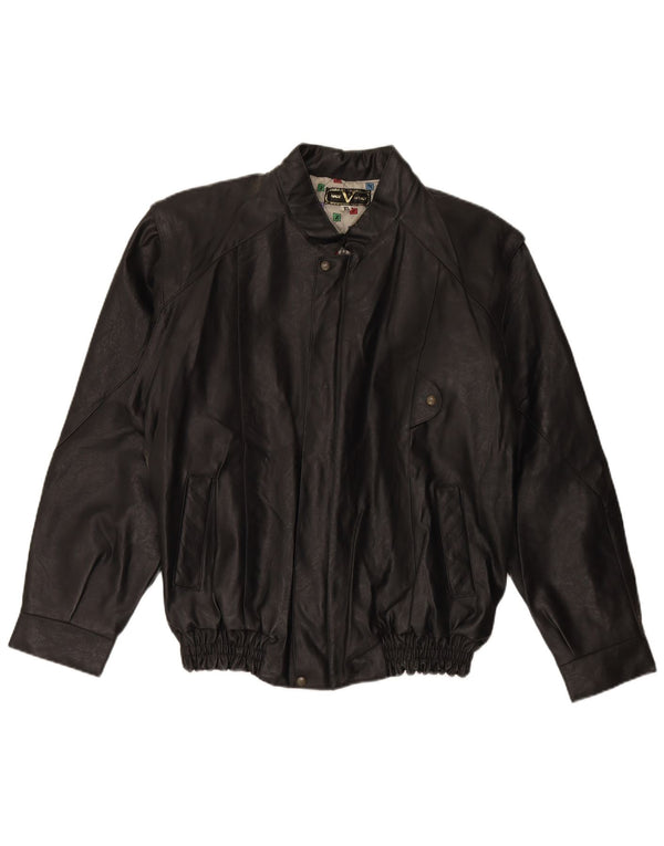 VINTAGE Chaqueta de cuero para hombre Reino Unido 42 XL Negro