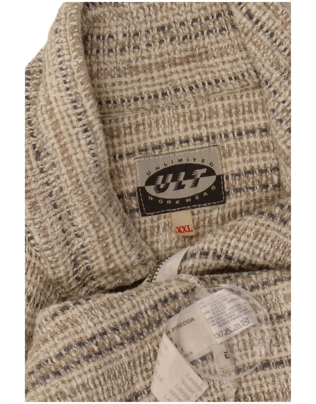 VINTAGE Chaqueta bomber gráfica para hombre Reino Unido 44 2XL Lana a rayas beige