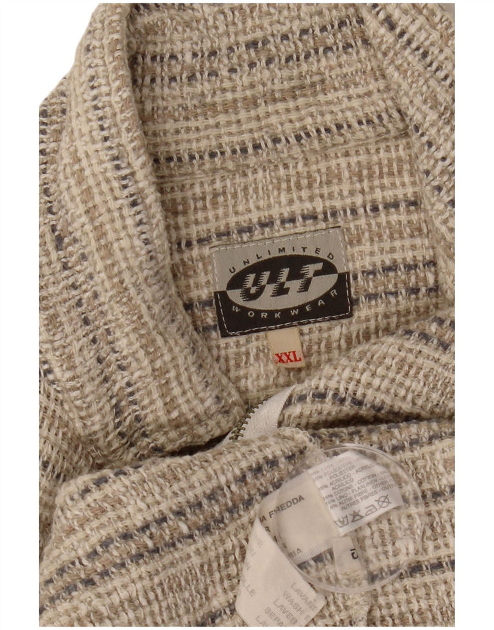 VINTAGE Chaqueta bomber gráfica para hombre Reino Unido 44 2XL Lana a rayas beige