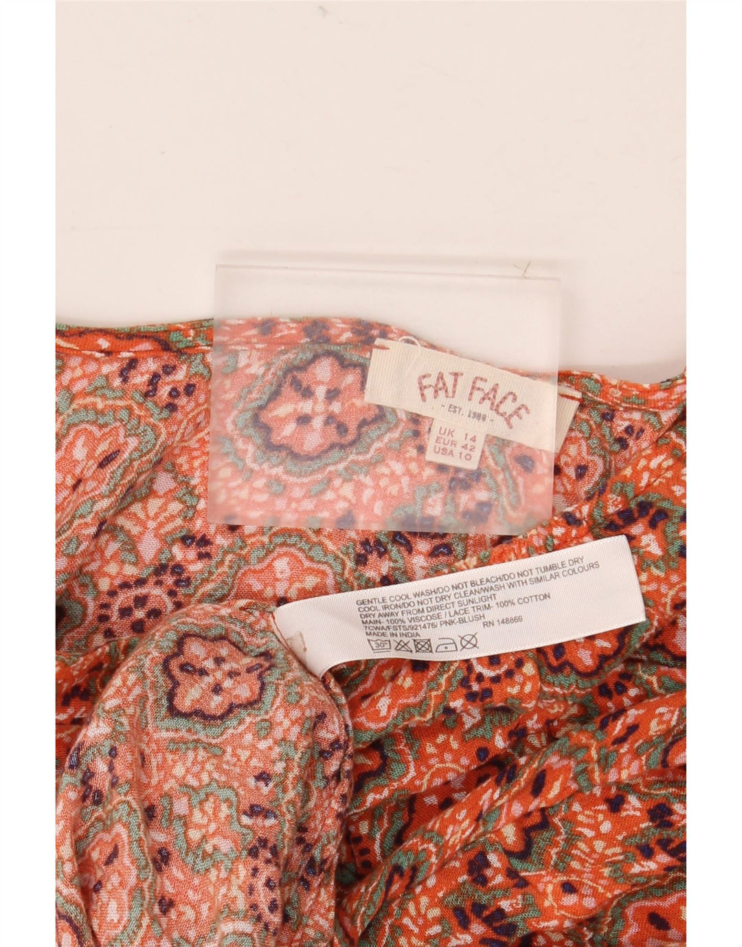 Blusa asimétrica para mujer de Fat Face UK 44 Medio Naranja Paisley Viscosa