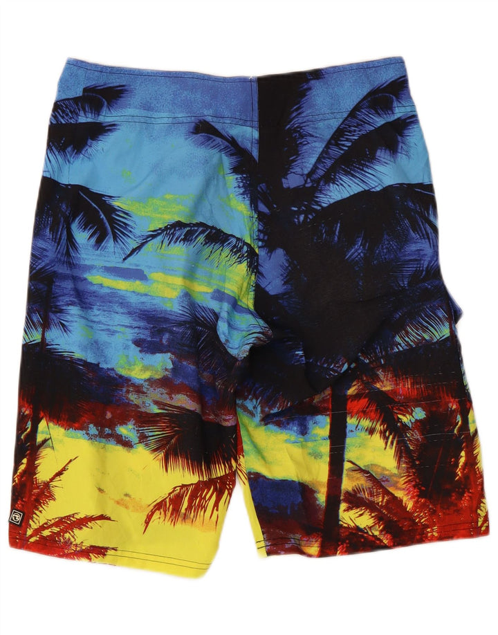 Vintage hombres pantalones cortos de natación pequeño multicolor colorblock hawaiano