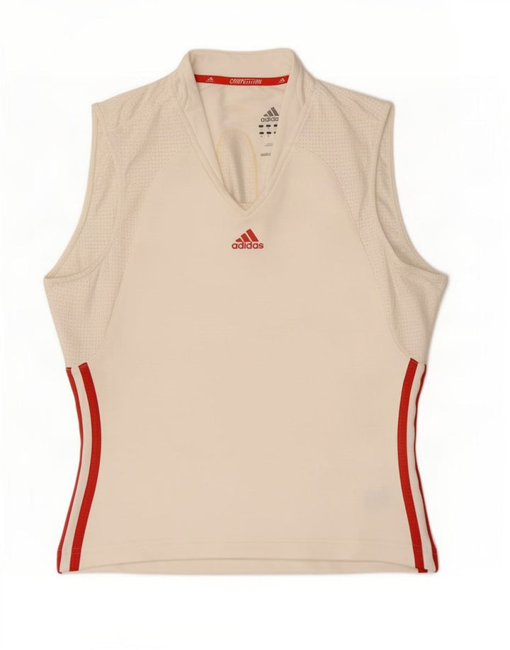 Adidas Camiseta sin mangas para mujer UK 44 Medio Blanco Colorblock Poliéster