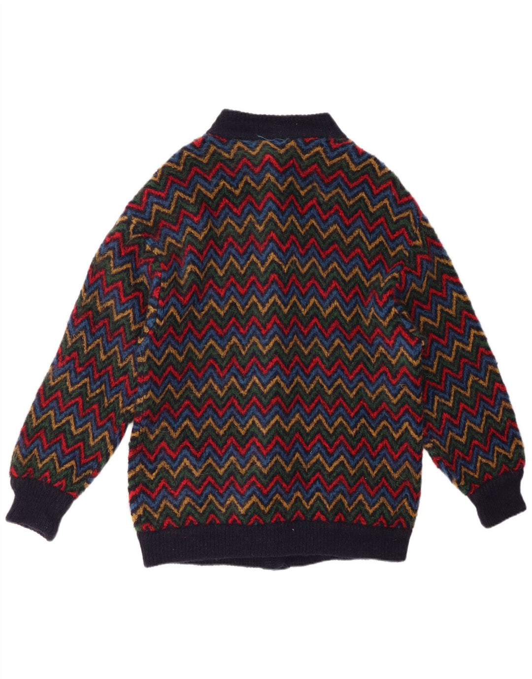 VINTAGE Mujer Cardigan Suéter Reino Unido 14 Grande Multicolor Chevron