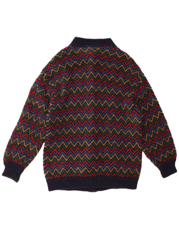 VINTAGE Mujer Cardigan Suéter Reino Unido 14 Grande Multicolor Chevron