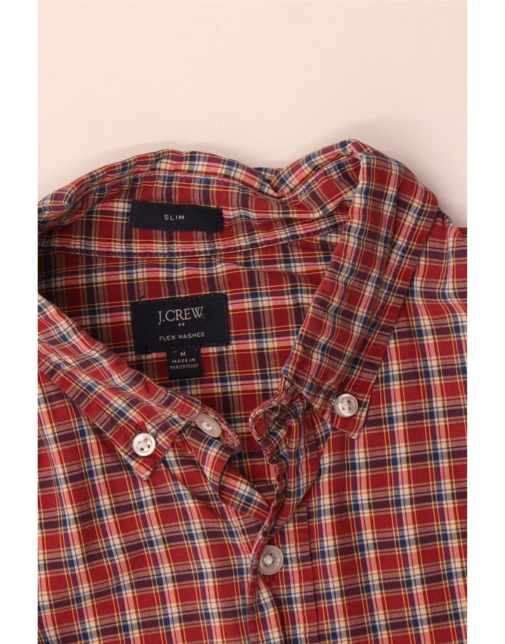 J. CREW Camisa ajustada para hombre de algodón a cuadros rojos medianos