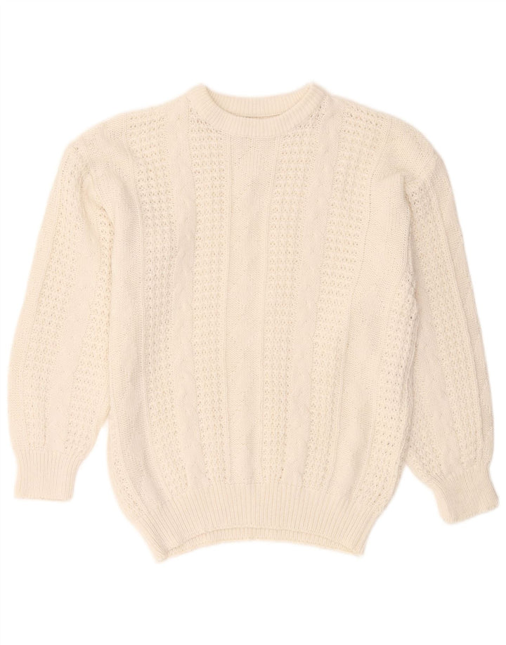 VINTAGE Mujer Oversize Crew Neck Jumper Suéter Reino Unido 10/12 Medio Blanco