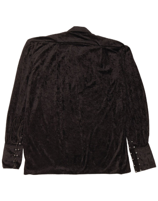 VINTAGE Blusa de terciopelo de manga larga para mujer Top UK 20 2XL Negro