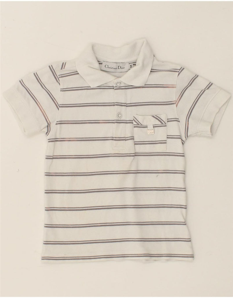 CHRISTIAN DIOR Boys Polo Shirt 5-6 Years White Striped Cotton Vintage Christian Dior and Second-Hand Christian Dior from Messina Hembry 