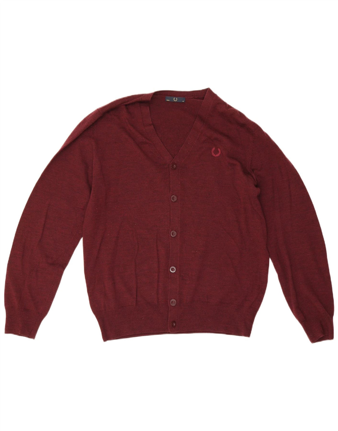Fred Perry Jersey tipo cárdigan para hombre de lana burdeos medio