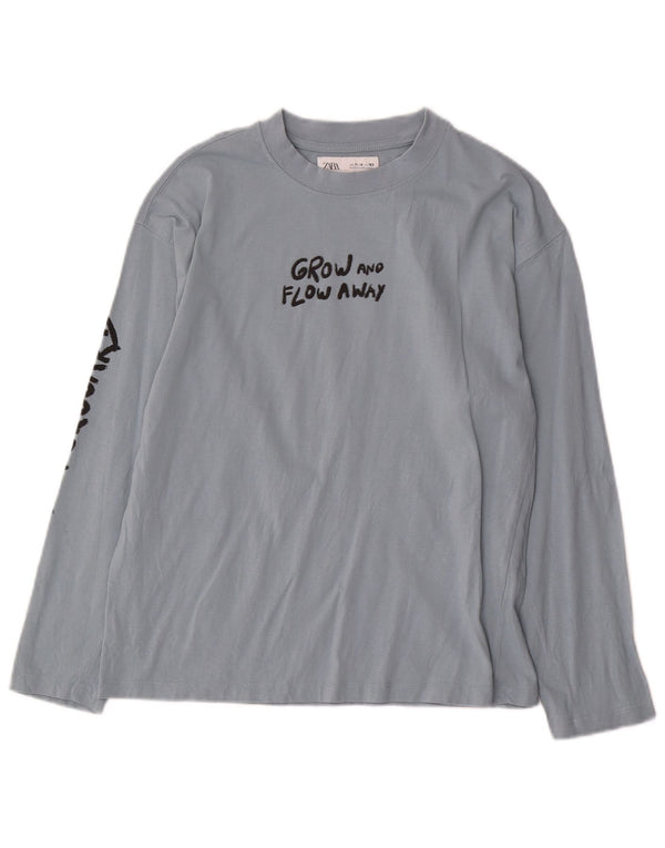Zara Boys Top Gráfico Manga Larga 11-12 Años Azul Algodón
