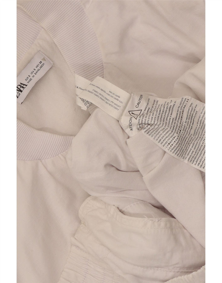 Zara Mujer Chaqueta Bomber Extragrande UK 10 Small Algodón Blanco