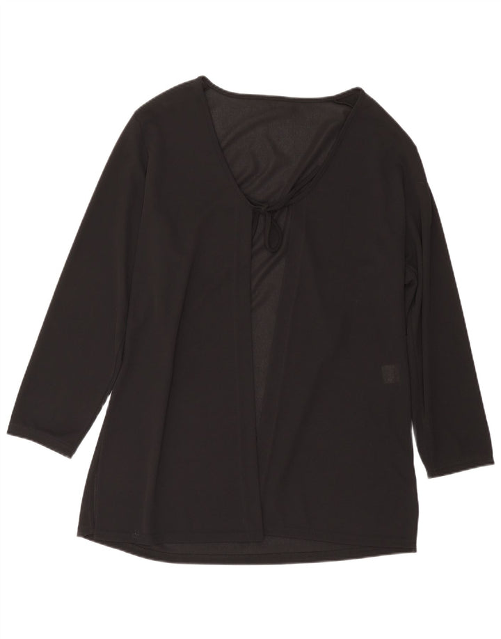 Vintage mujer manga larga Cardigan Top Reino Unido 16 poliéster negro grande