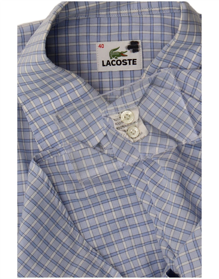 Camisa Lacoste Hombre Manga Corta Talla 40 Algodón Cuadros Azul Medio