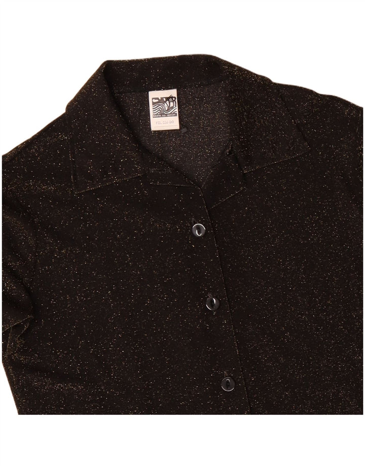 VINTAGE Blusa camisa mujer Reino Unido 14 Poliéster marrón medio