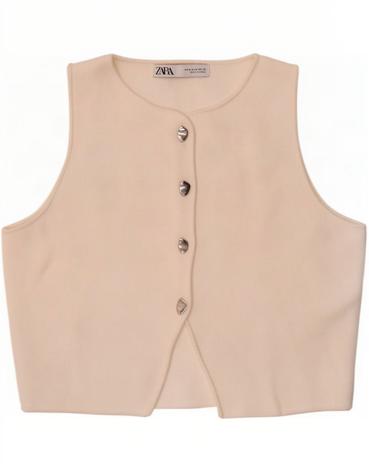 Zara Mujer Crop Top UK 42 Medio Viscosa Blanca