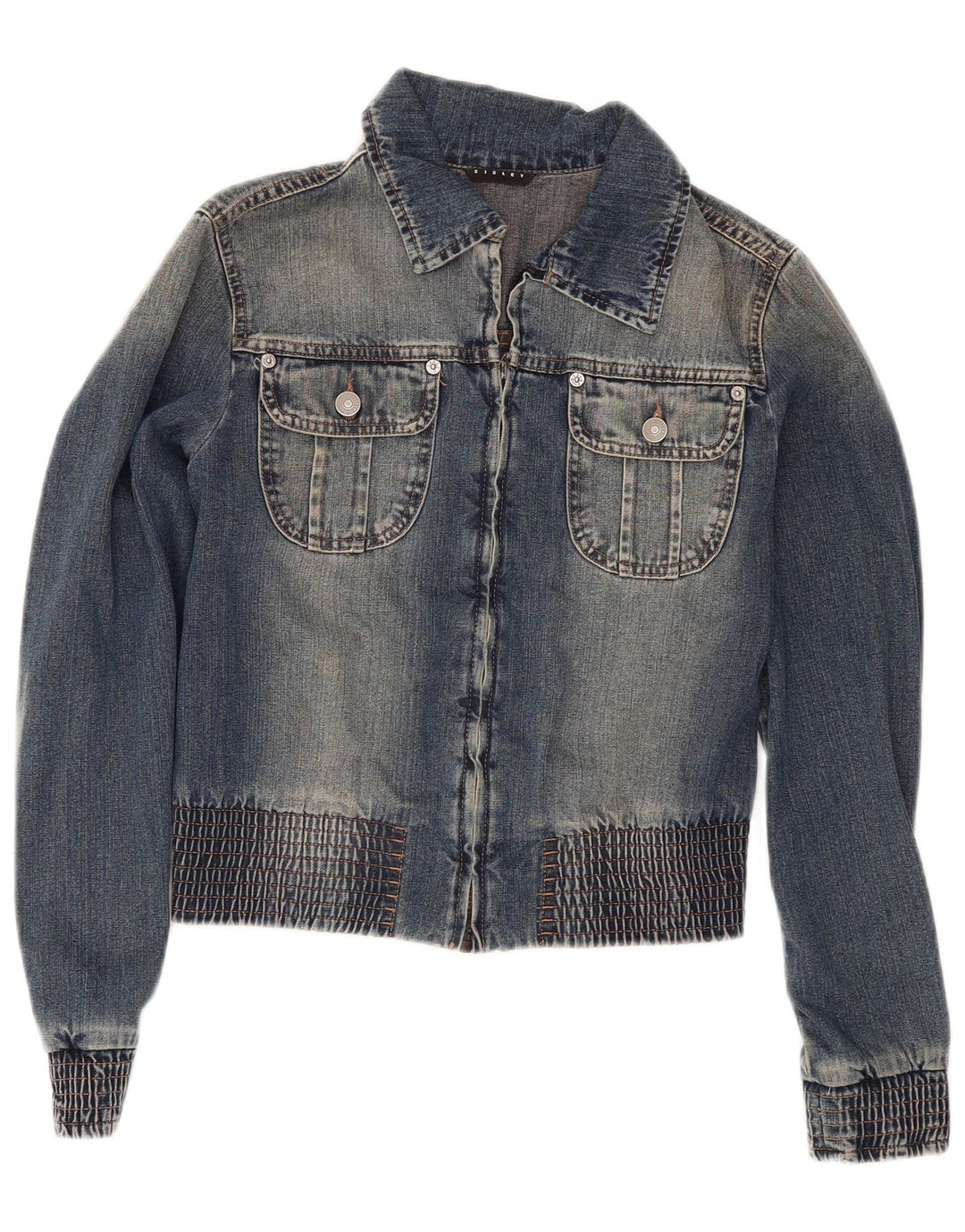 Sisley Chaqueta vaquera corta para mujer UK 10 Small Blue Cotton