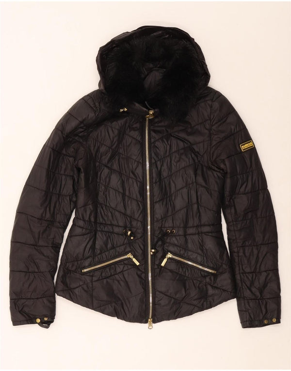 BARBOUR Chaqueta acolchada con capucha para mujer UK 8 Small Poliamida negra