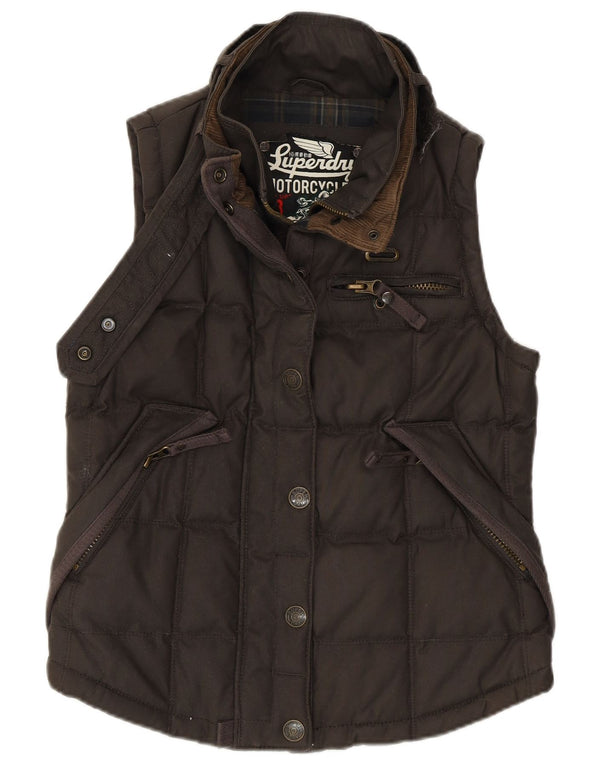 Superdry Mujer Chaleco Acolchado Gráfico UK 40 Small Marrón Algodón Motocicleta