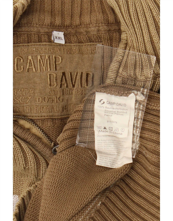 Camp David - Jersey para hombre con cremallera y cuello gráfico, talla 2XL, algodón marrón