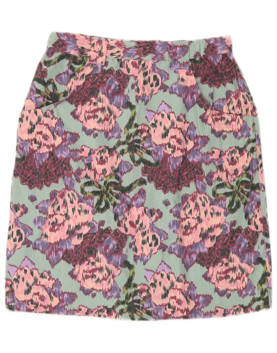 VINTAGE Falda recta de cintura alta para mujer W28 Algodón floral verde medio