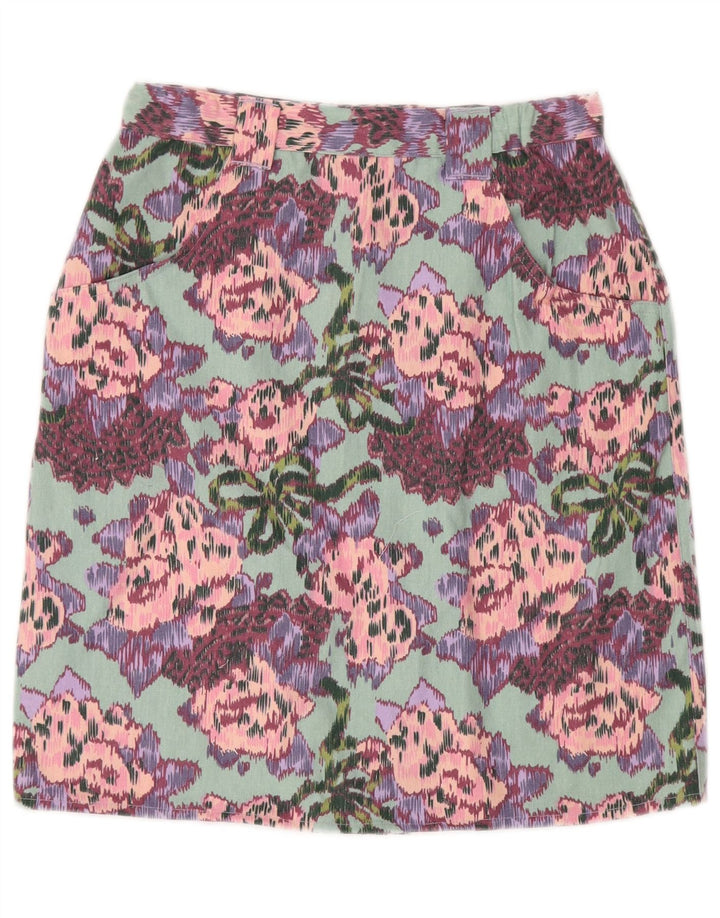 VINTAGE Falda recta de cintura alta para mujer W28 Algodón floral verde medio