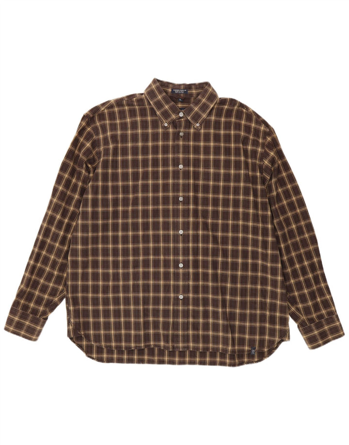 Camisa Izod Hombre XL Marrón Cuadros Algodón