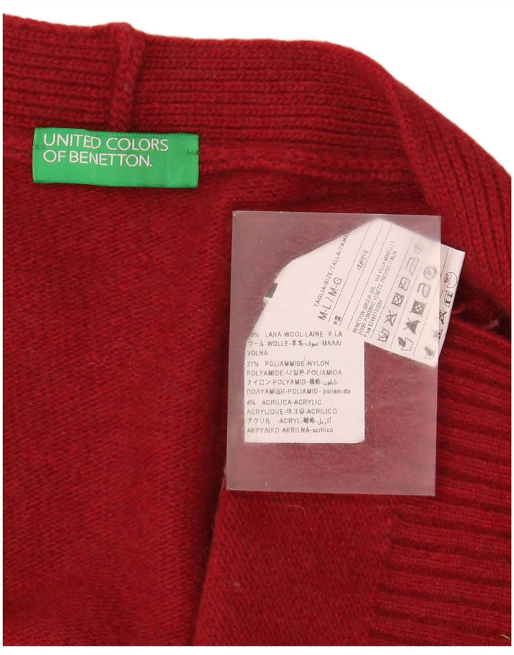 Benetton Cárdigan Extragrande De Mujer UK 44 Lana De Rayas Roja Mediana