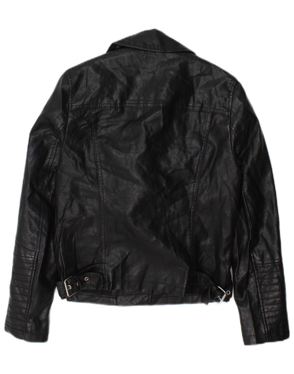 Topshop Chaqueta motera para mujer UK 8 Small Poliéster negro