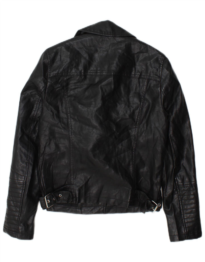 Topshop Chaqueta motera para mujer UK 8 Small Poliéster negro